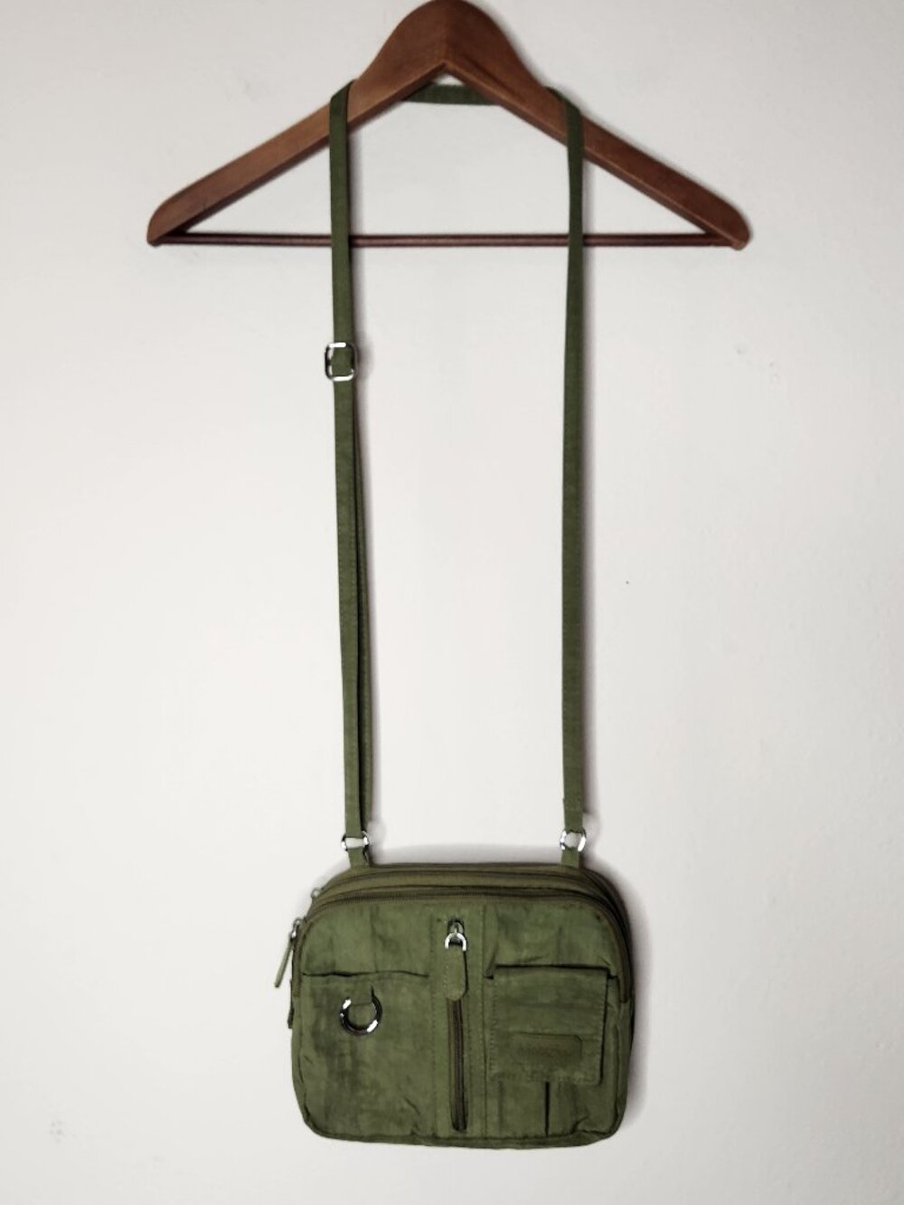 Multisac Womens Army Green Small Crossbody Multi Pocket Purse Bag